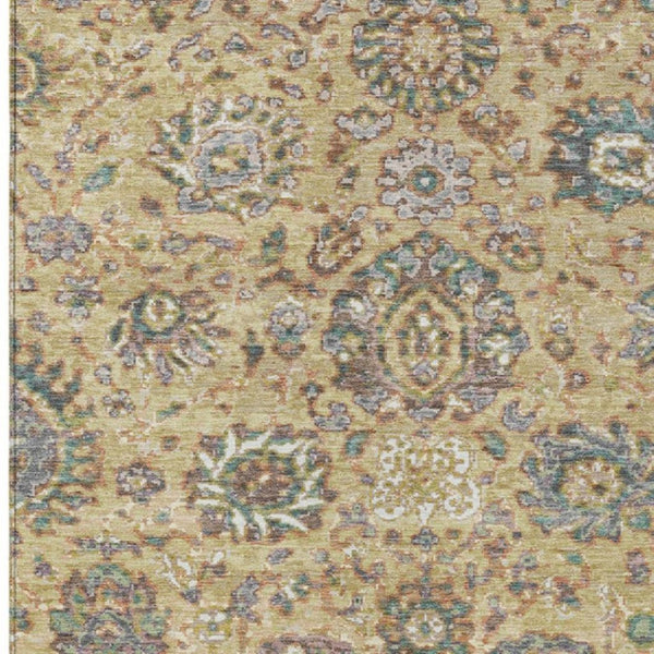 HomeRoots 5' Luxurious Gold Beige and Pale Aqua Floral Area Rug – Durable, Washable for Indoor and Outdoor Use 10' X 14' 629075