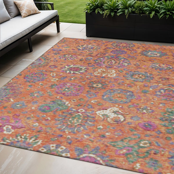 HomeRoots 5' Vibrant Floral Washable Area Rug for Indoor and Outdoor Use - Durable, Stylish, and Easy Care 5' X 8' 629077