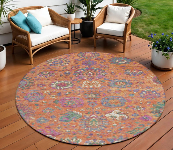 HomeRoots 5' Vibrant Floral Washable Area Rug for Indoor and Outdoor Use - Durable, Stylish, and Easy Care 8' Round 629078