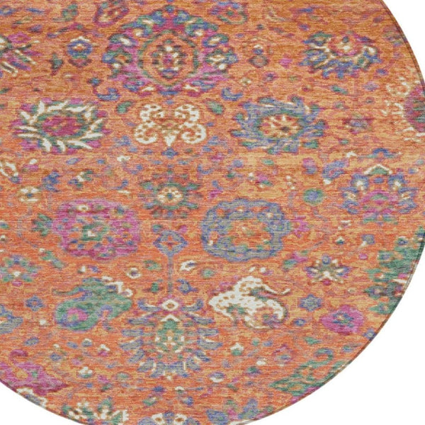 HomeRoots 5' Vibrant Floral Washable Area Rug for Indoor and Outdoor Use - Durable, Stylish, and Easy Care 8' Round 629078