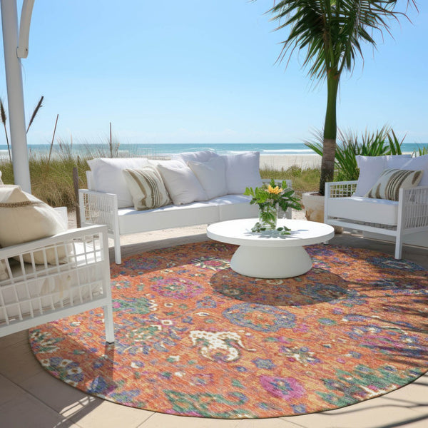 HomeRoots 5' Vibrant Floral Washable Area Rug for Indoor and Outdoor Use - Durable, Stylish, and Easy Care 8' Round 629078