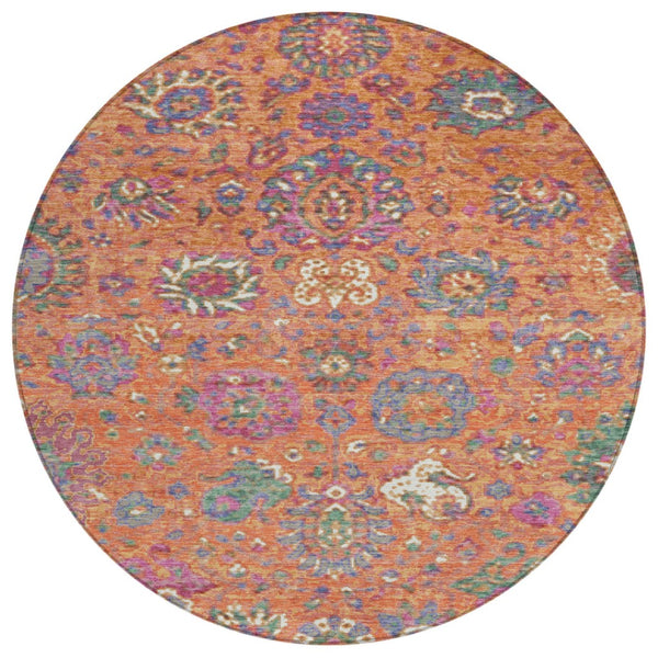 HomeRoots 5' Vibrant Floral Washable Area Rug for Indoor and Outdoor Use - Durable, Stylish, and Easy Care 8' Round 629078