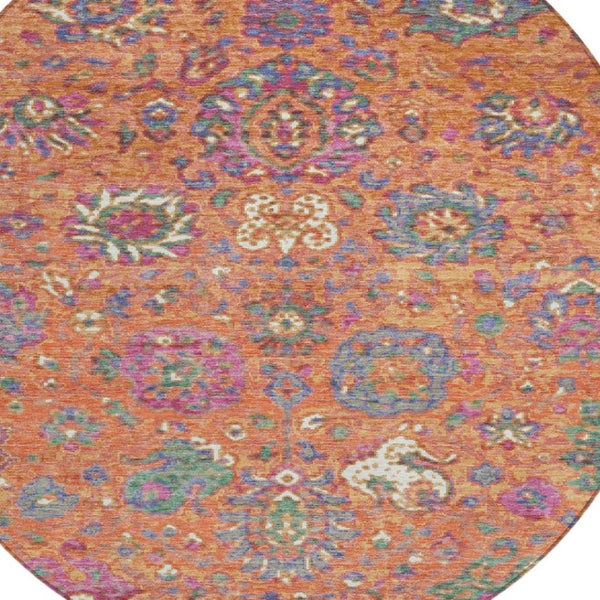 HomeRoots 5' Vibrant Floral Washable Area Rug for Indoor and Outdoor Use - Durable, Stylish, and Easy Care 8' Round 629078