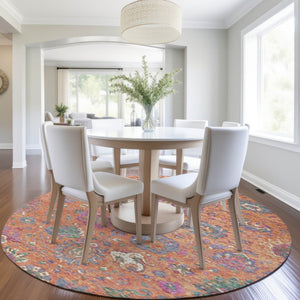 HomeRoots 5' Vibrant Floral Washable Area Rug for Indoor and Outdoor Use - Durable, Stylish, and Easy Care 8' Round 629078