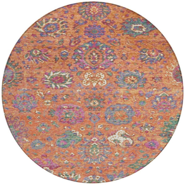 HomeRoots 5' Vibrant Floral Washable Area Rug for Indoor and Outdoor Use - Durable, Stylish, and Easy Care 8' Round 629078