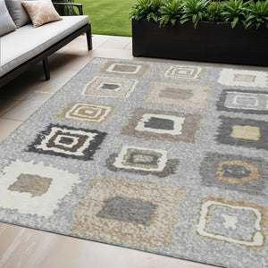 HomeRoots 5' Stylish Gray Charcoal and Beige Geometric Area Rug – Durable, Washable for Indoor & Outdoor Use 5' X 8' 629089