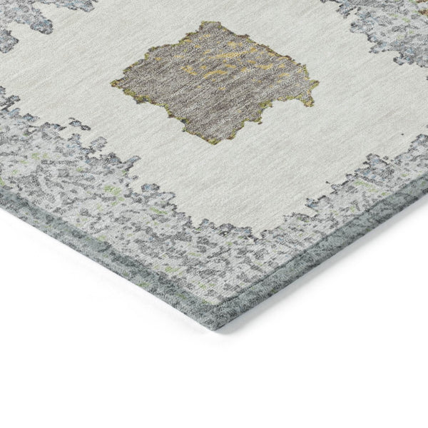 HomeRoots 5' Stylish Gray Charcoal and Beige Geometric Area Rug – Durable, Washable for Indoor & Outdoor Use 8' Round 629090