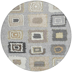 HomeRoots 5' Stylish Gray Charcoal and Beige Geometric Area Rug – Durable, Washable for Indoor & Outdoor Use 8' Round 629090