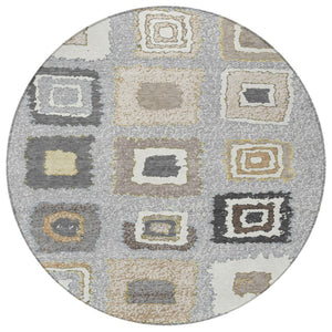 HomeRoots 5' Stylish Gray Charcoal and Beige Geometric Area Rug – Durable, Washable for Indoor & Outdoor Use 8' Round 629090