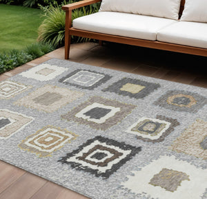 HomeRoots 5' Stylish Gray Charcoal and Beige Geometric Area Rug – Durable, Washable for Indoor & Outdoor Use 8' X 10' 629091