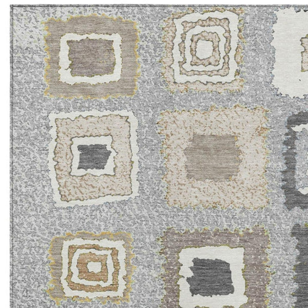 HomeRoots 5' Stylish Gray Charcoal and Beige Geometric Area Rug – Durable, Washable for Indoor & Outdoor Use 8' X 10' 629091