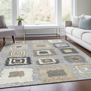 HomeRoots 5' Stylish Gray Charcoal and Beige Geometric Area Rug – Durable, Washable for Indoor & Outdoor Use 8' X 10' 629091