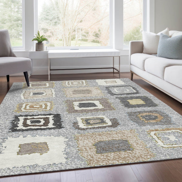 HomeRoots 5' Stylish Gray Charcoal and Beige Geometric Area Rug – Durable, Washable for Indoor & Outdoor Use 8' X 10' 629091