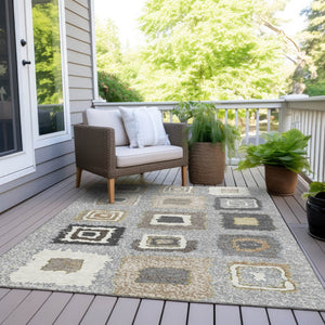 HomeRoots 5' Stylish Gray Charcoal and Beige Geometric Area Rug – Durable, Washable for Indoor & Outdoor Use 8' X 10' 629091