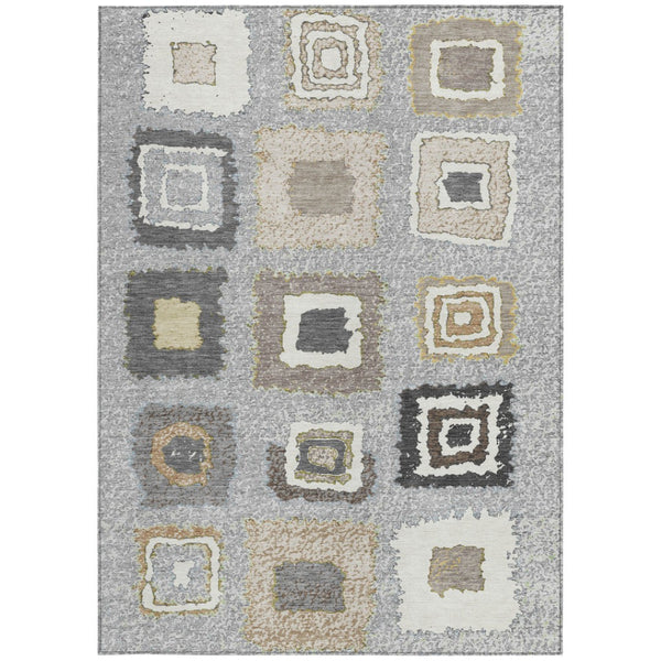 HomeRoots 5' Stylish Gray Charcoal and Beige Geometric Area Rug – Durable, Washable for Indoor & Outdoor Use 9' X 12' 629092
