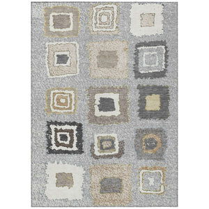 HomeRoots 5' Stylish Gray Charcoal and Beige Geometric Area Rug – Durable, Washable for Indoor & Outdoor Use 9' X 12' 629092
