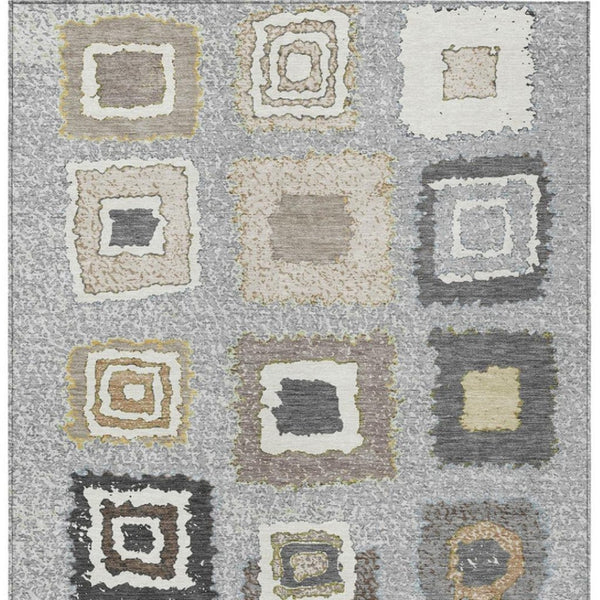 HomeRoots 5' Stylish Gray Charcoal and Beige Geometric Area Rug – Durable, Washable for Indoor & Outdoor Use 10' X 14' 629093