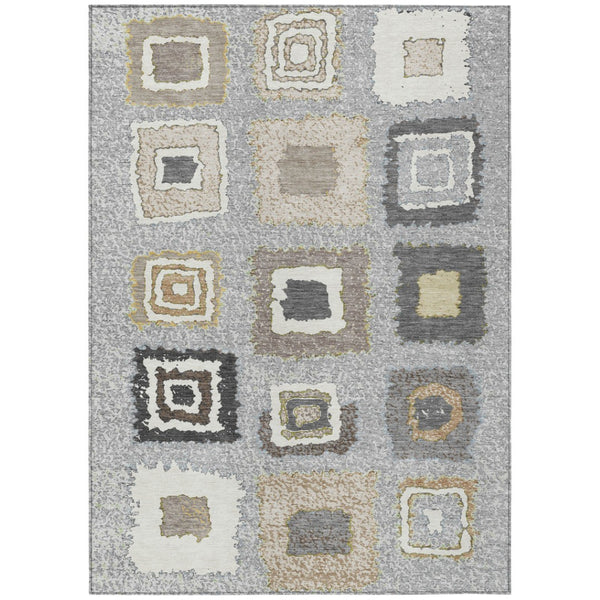 HomeRoots 5' Stylish Gray Charcoal and Beige Geometric Area Rug – Durable, Washable for Indoor & Outdoor Use 10' X 14' 629093