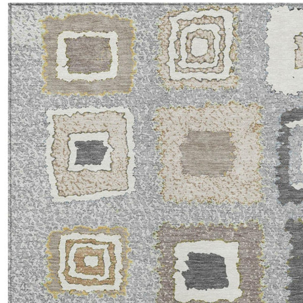 HomeRoots 5' Stylish Gray Charcoal and Beige Geometric Area Rug – Durable, Washable for Indoor & Outdoor Use 10' X 14' 629093