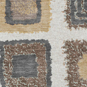 HomeRoots 5' Modern Geometric Indoor Outdoor Area Rug in Ivory Charcoal and Gold - Washable & Durable Design 5' X 8' 629095