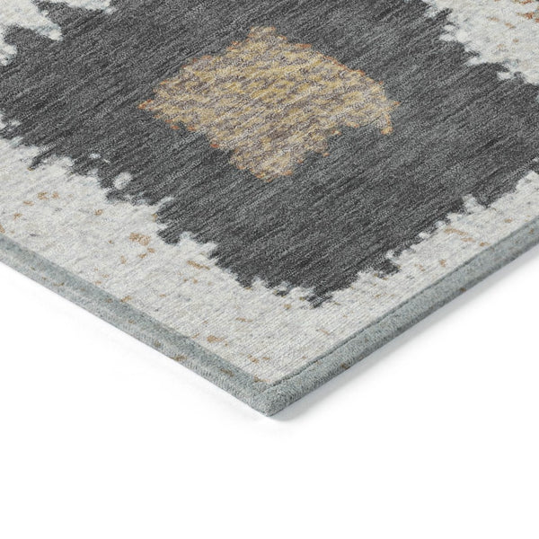 HomeRoots 5' Modern Geometric Indoor Outdoor Area Rug in Ivory Charcoal and Gold - Washable & Durable Design 8' Round 629096