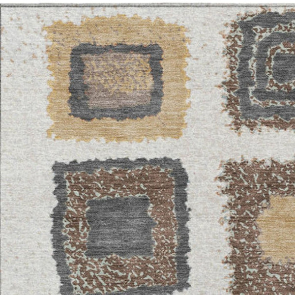 HomeRoots 5' Modern Geometric Indoor Outdoor Area Rug in Ivory Charcoal and Gold - Washable & Durable Design 8' X 10' 629097
