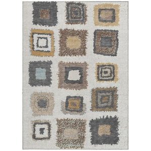 HomeRoots 5' Modern Geometric Indoor Outdoor Area Rug in Ivory Charcoal and Gold - Washable & Durable Design 8' X 10' 629097