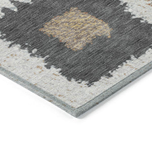 HomeRoots 5' Modern Geometric Indoor Outdoor Area Rug in Ivory Charcoal and Gold - Washable & Durable Design 8' X 10' 629097