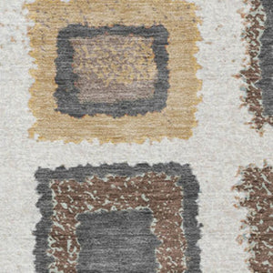 HomeRoots 5' Modern Geometric Indoor Outdoor Area Rug in Ivory Charcoal and Gold - Washable & Durable Design 9' X 12' 629098