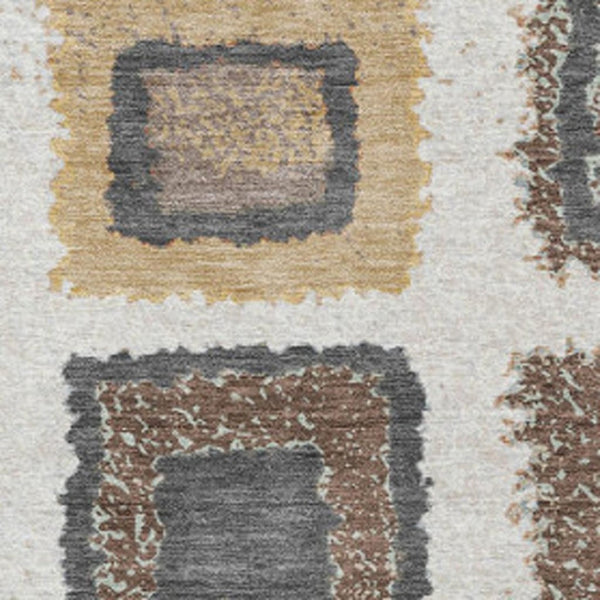 HomeRoots 5' Modern Geometric Indoor Outdoor Area Rug in Ivory Charcoal and Gold - Washable & Durable Design 10' X 14' 629099