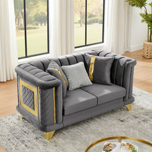 English Elm 69 Inch Velvet Tufted Loveseat Glam Victorian Silhouette with Metallic Steel Accents W1191S00104