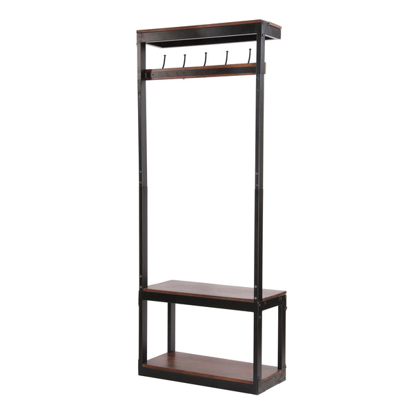 English Elm Christopher Knight Home® - COAT Stand Bench with 5 Double Hooks – Mango Wood & Iron Modern Industrial Entryway Organizer 69421.00