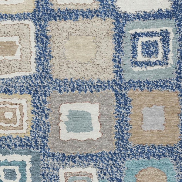 HomeRoots 5' Stylish Navy Blue Geometric Washable Indoor Outdoor Area Rug – Durable, Stain-Resistant Comfort 5' X 8' 629101