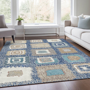 HomeRoots 5' Stylish Navy Blue Geometric Washable Indoor Outdoor Area Rug – Durable, Stain-Resistant Comfort 5' X 8' 629101