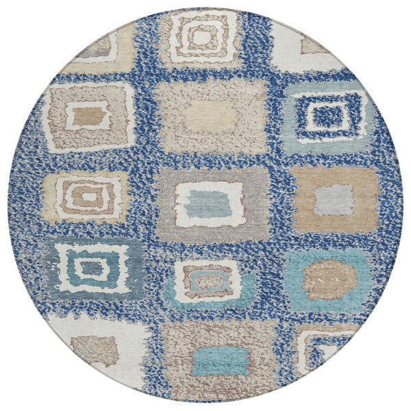 HomeRoots 5' Stylish Navy Blue Geometric Washable Indoor Outdoor Area Rug – Durable, Stain-Resistant Comfort 8' Round 629102