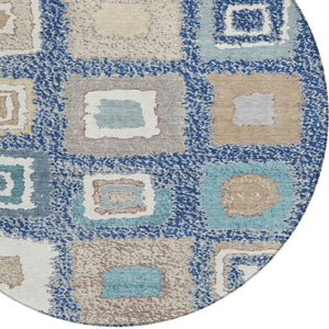 HomeRoots 5' Stylish Navy Blue Geometric Washable Indoor Outdoor Area Rug – Durable, Stain-Resistant Comfort 8' Round 629102