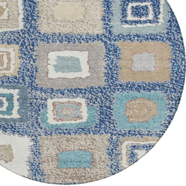 HomeRoots 5' Stylish Navy Blue Geometric Washable Indoor Outdoor Area Rug – Durable, Stain-Resistant Comfort 8' Round 629102