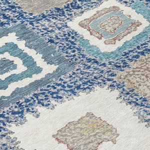 HomeRoots 5' Stylish Navy Blue Geometric Washable Indoor Outdoor Area Rug – Durable, Stain-Resistant Comfort 8' Round 629102