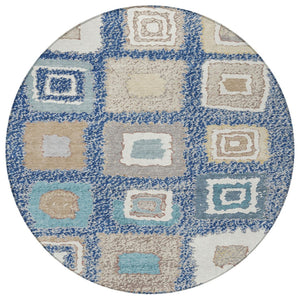 HomeRoots 5' Stylish Navy Blue Geometric Washable Indoor Outdoor Area Rug – Durable, Stain-Resistant Comfort 8' Round 629102