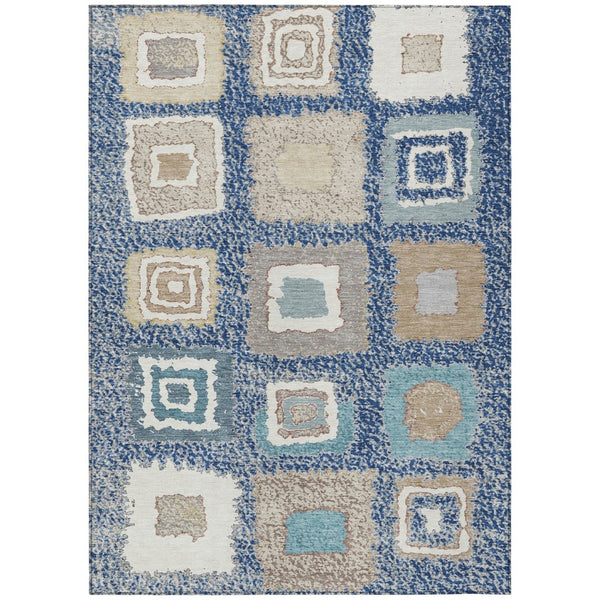 HomeRoots 5' Stylish Navy Blue Geometric Washable Indoor Outdoor Area Rug – Durable, Stain-Resistant Comfort 8' X 10' 629103