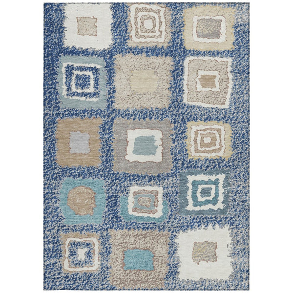 HomeRoots 5' Stylish Navy Blue Geometric Washable Indoor Outdoor Area Rug – Durable, Stain-Resistant Comfort 8' X 10' 629103