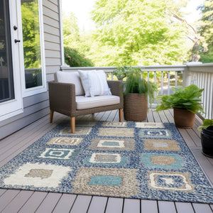 HomeRoots 5' Stylish Navy Blue Geometric Washable Indoor Outdoor Area Rug – Durable, Stain-Resistant Comfort 8' X 10' 629103