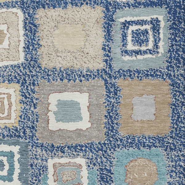 HomeRoots 5' Stylish Navy Blue Geometric Washable Indoor Outdoor Area Rug – Durable, Stain-Resistant Comfort 9' X 12' 629104