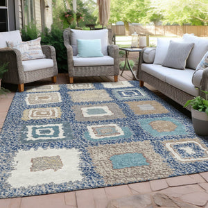 HomeRoots 5' Stylish Navy Blue Geometric Washable Indoor Outdoor Area Rug – Durable, Stain-Resistant Comfort 9' X 12' 629104