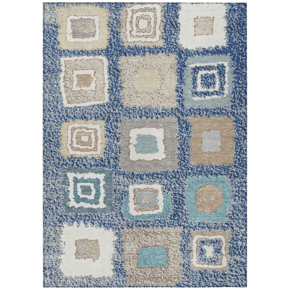 HomeRoots 5' Stylish Navy Blue Geometric Washable Indoor Outdoor Area Rug – Durable, Stain-Resistant Comfort 10' X 14' 629105