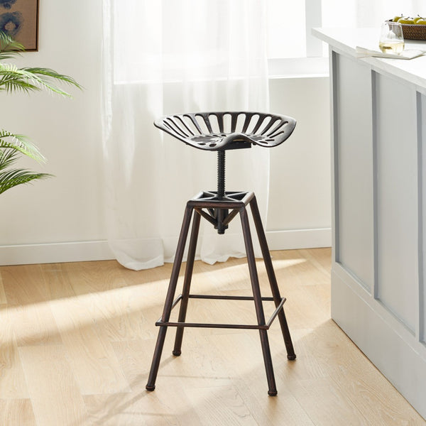 HomeRoots Bronze Iron Adjustable Height Swivel Bar Chair – Industrial Style, Space-Saving, Comfortable Design 629124