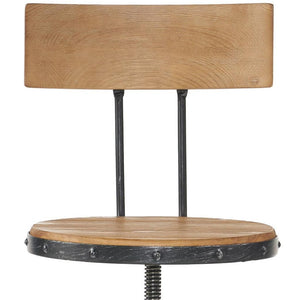 HomeRoots Natural Adjustable Height Swivel Bar Chair - Modern Rustic Wood & Metal Design for Kitchen & Bar 629125