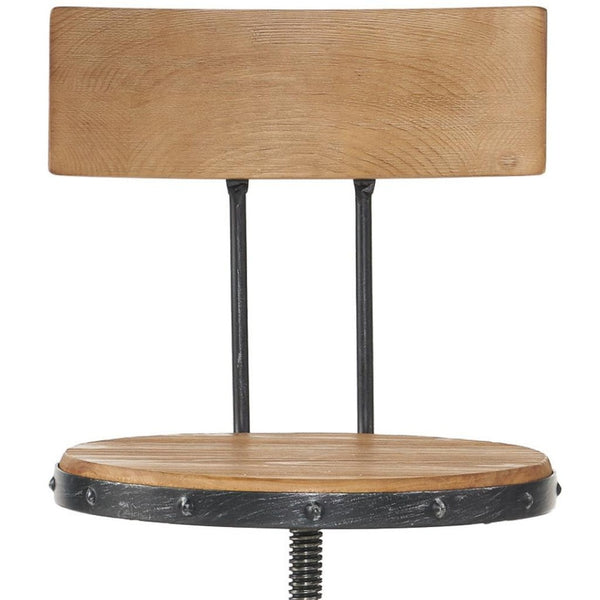 HomeRoots Natural Adjustable Height Swivel Bar Chair - Modern Rustic Wood & Metal Design for Kitchen & Bar 629125