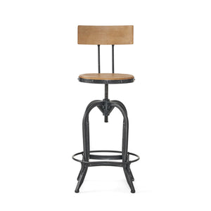 HomeRoots Natural Adjustable Height Swivel Bar Chair - Modern Rustic Wood & Metal Design for Kitchen & Bar 629125