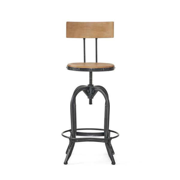 HomeRoots Natural Adjustable Height Swivel Bar Chair - Modern Rustic Wood & Metal Design for Kitchen & Bar 629125